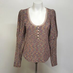 By Anthropologie Puff-Sleeved Knit Henley Top Size Medium